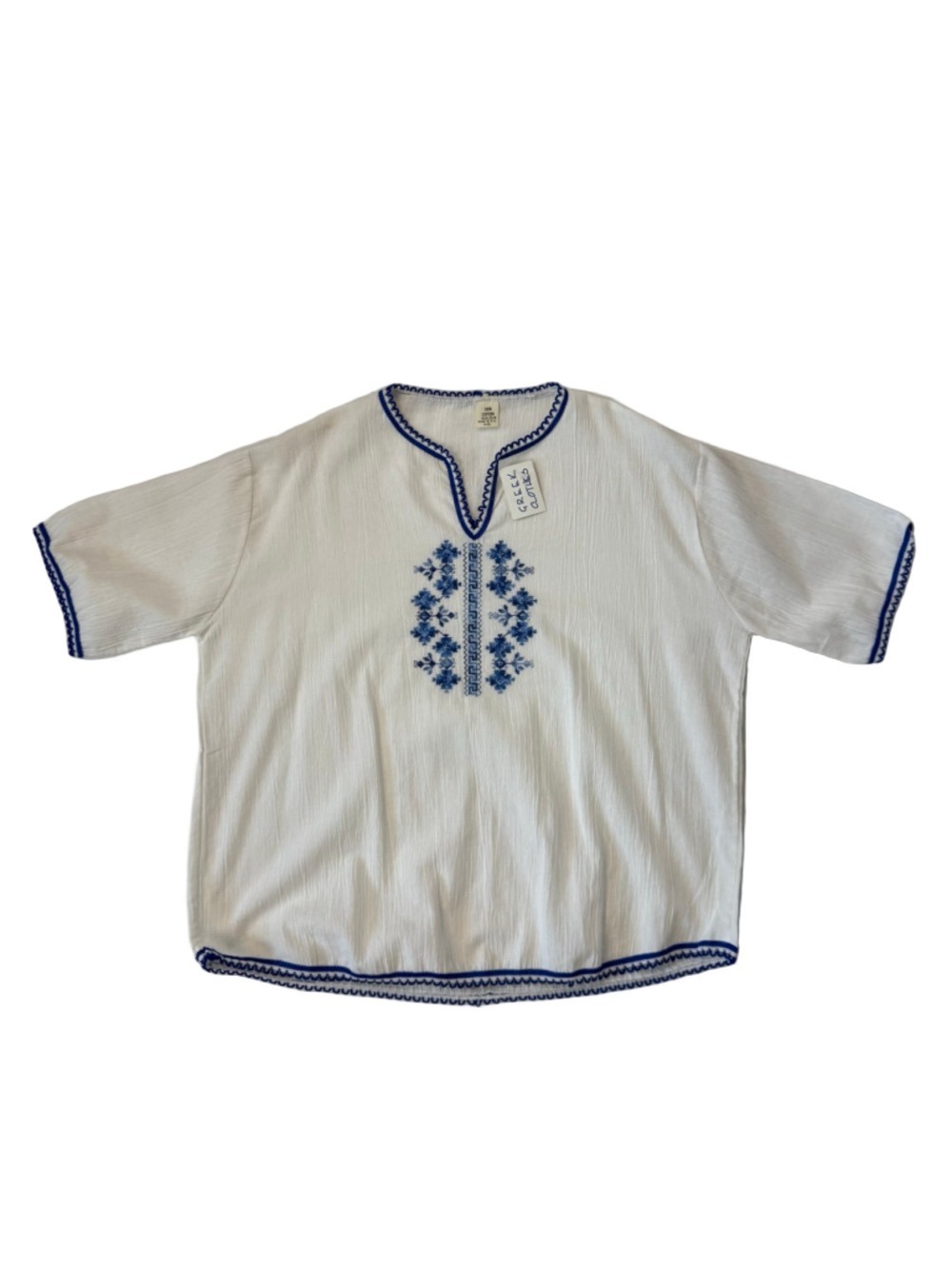 NWT Gauze Blouse Greek Embroidery White Summer Embroidered Top Unisex